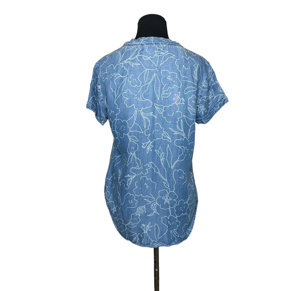 Cloth & Stone chambray floral v neck short sleeves top size XS - Picture 3 of 11